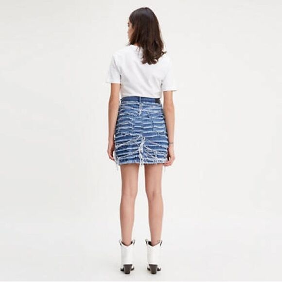Levi’s Made & Crafted SS19 Premium High-Waist Denim Skirt w Fringe Medium Wash 6 - Picture 15 of 16